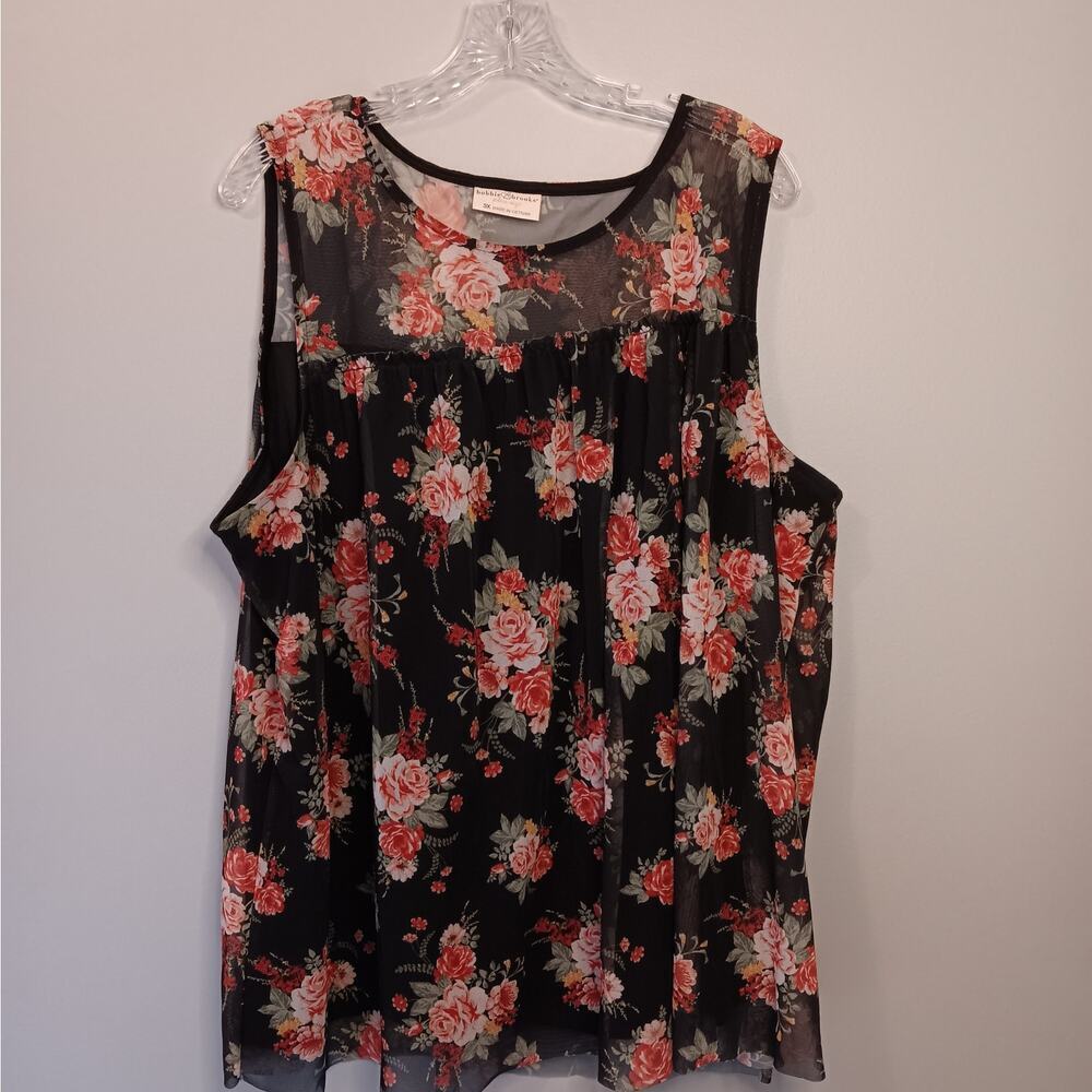 EUC Bobbie Brooks Size 3X Black With Roses Overlay Sleeveless Top Feminine